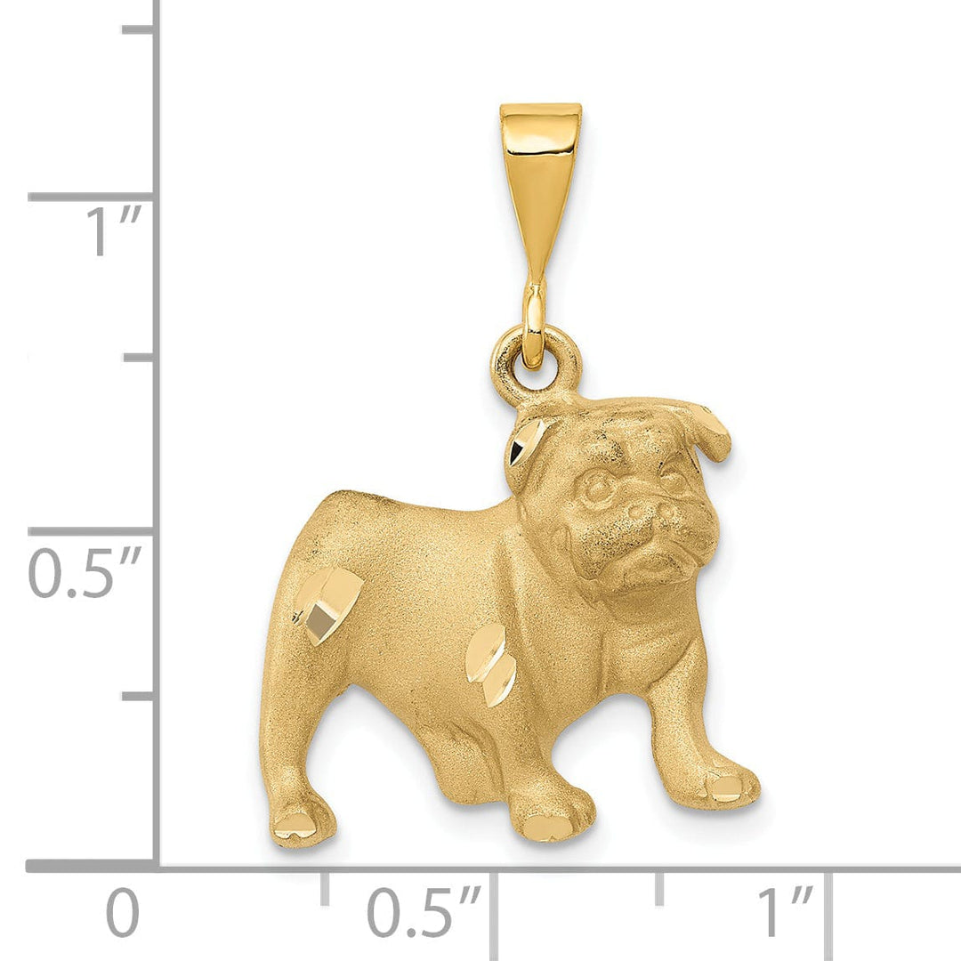 14KYellow Gold Open Back Diamond Cut Brushed Finish Bull Dog Charm Pendant