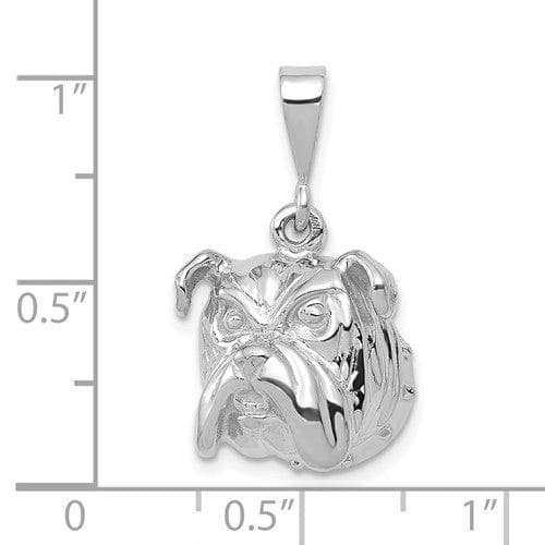 14K White Gold Textured Polished Finish Head Bull Dog Design Charm Pendant