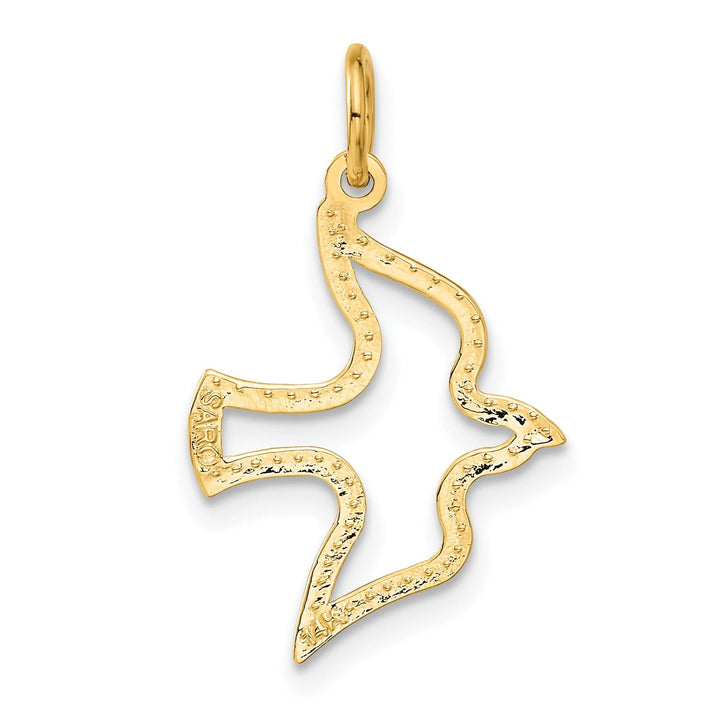 14K Yellow Gold Satin Diamond Cut Finish Dove Dhape Design Pendant