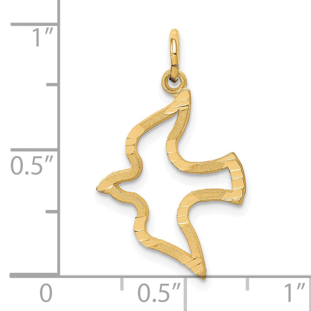 14K Yellow Gold Satin Diamond Cut Finish Dove Dhape Design Pendant