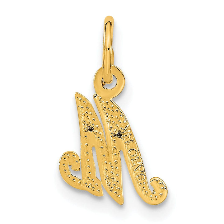 14K Yellow Gold Small Script Design Letter M Initial Charm Pendant