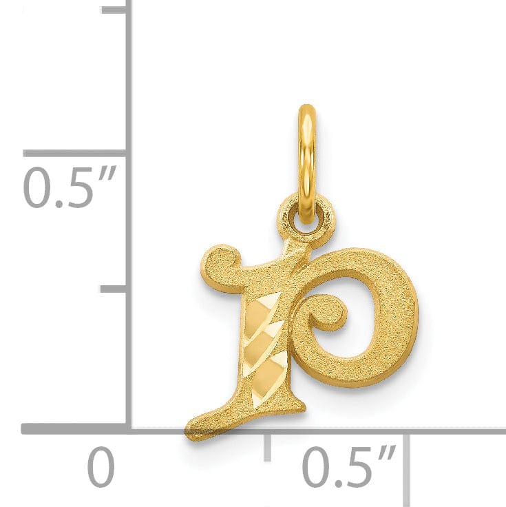 14k Yellow GoldSmall Script Design Letter P Initial Charm Pendant