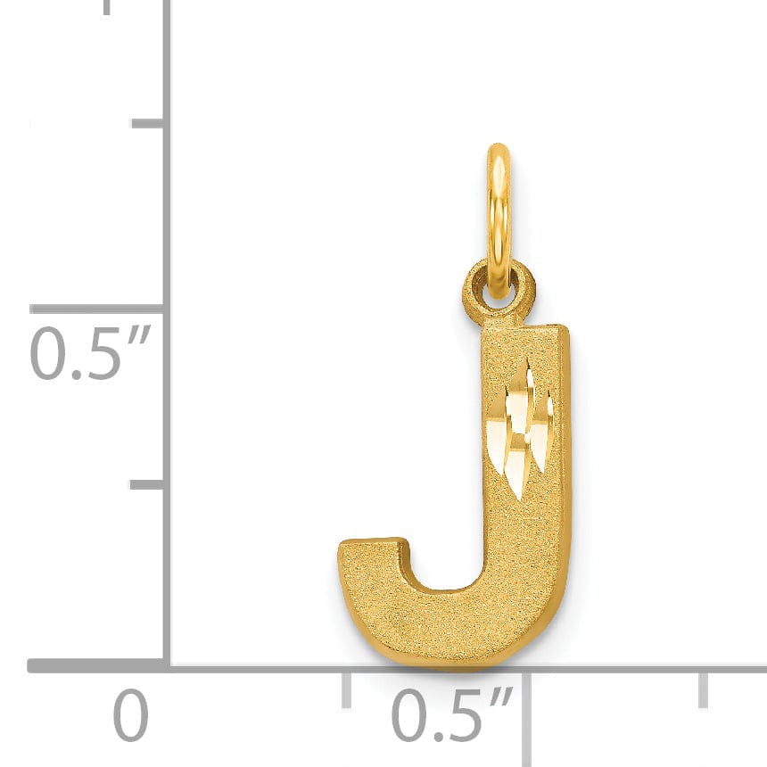 14k Yellow Gold Satin Diamond Cut Finish Letter J Initial Charm Pendant