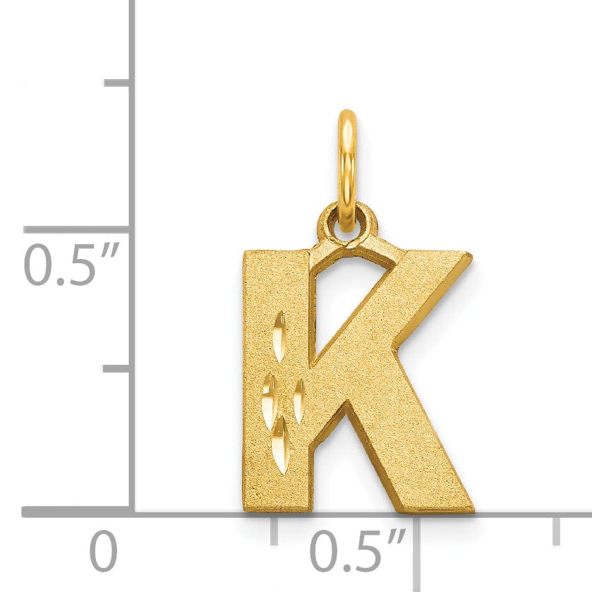 14k Yellow Gold Satin Diamond Cut Finish Letter K Initial Charm Pendant