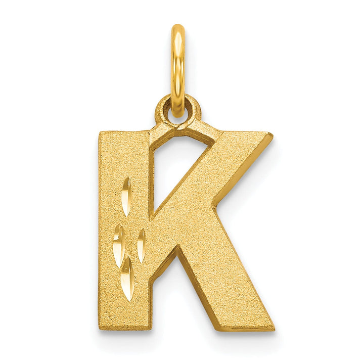 14k Yellow Gold Satin Diamond Cut Finish Letter K Initial Charm Pendant