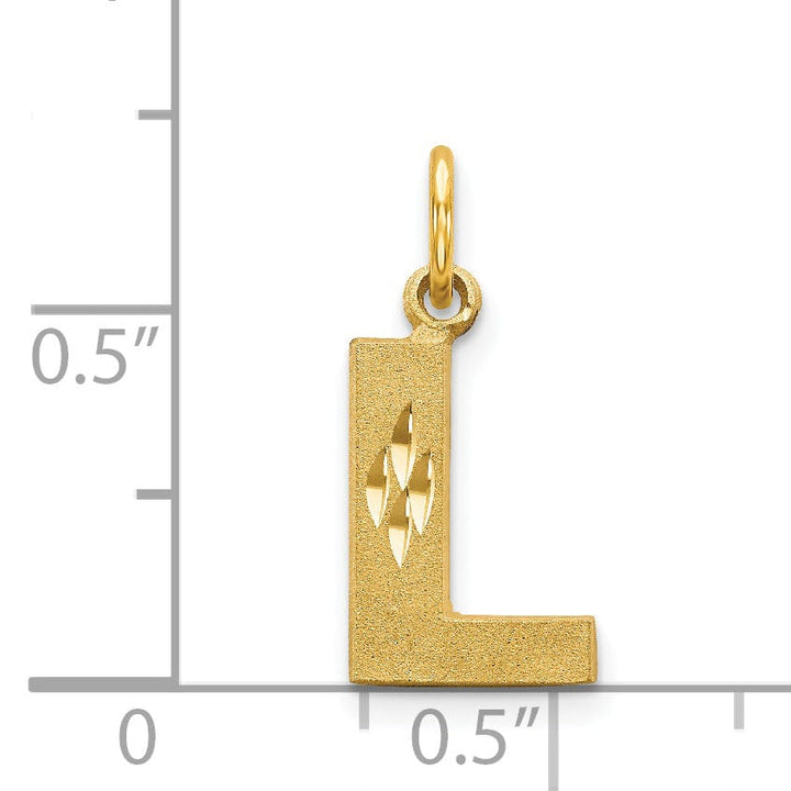 14k Yellow Gold Satin Diamond Cut Finish Letter L Initial Charm Pendant