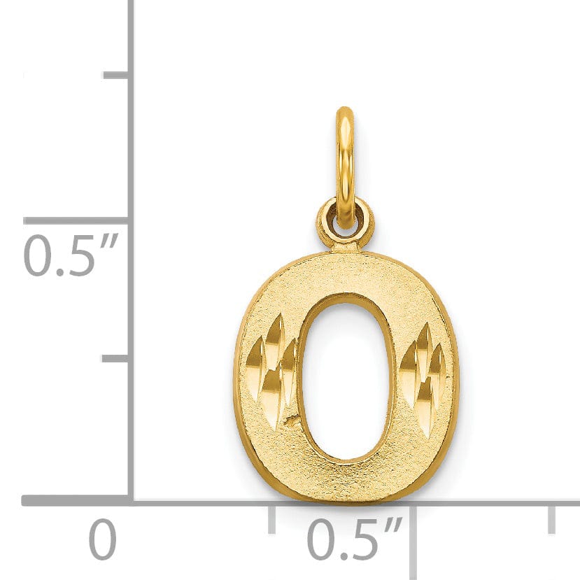 14k Yellow Gold Satin Diamond Cut Finish Letter O Initial Charm Pendant