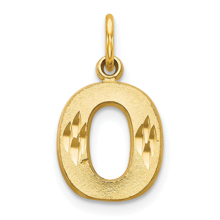 14k Yellow Gold Satin Diamond Cut Finish Letter O Initial Charm Pendant