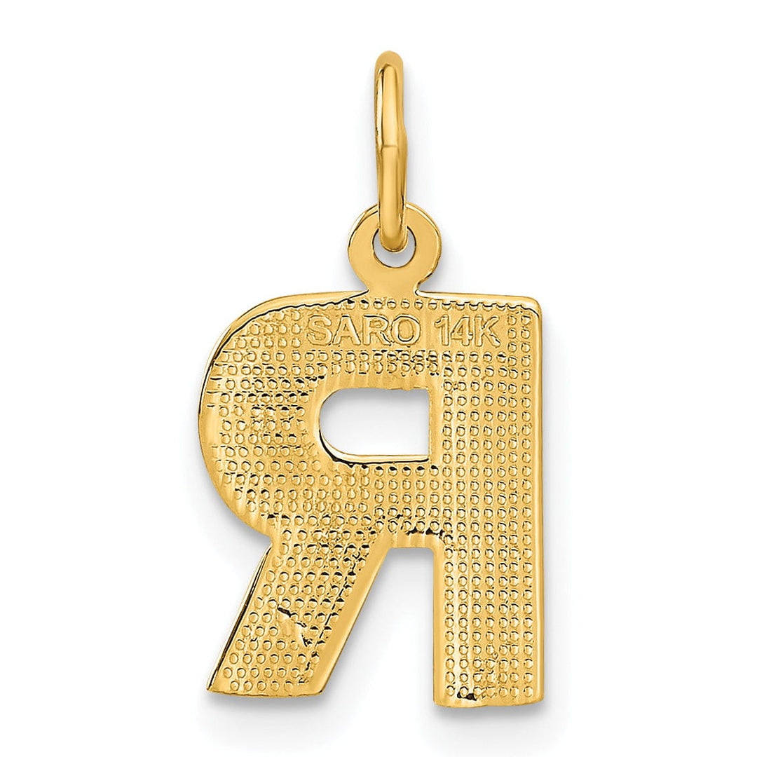 14k Yellow Gold Satin Diamond Cut Finish Letter R Initial Charm Pendant