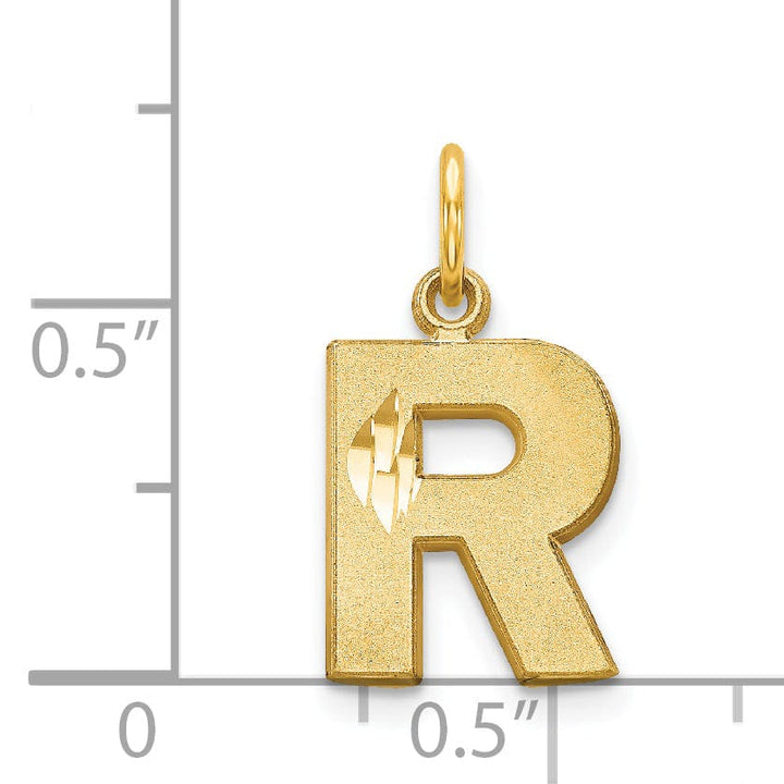 14k Yellow Gold Satin Diamond Cut Finish Letter R Initial Charm Pendant