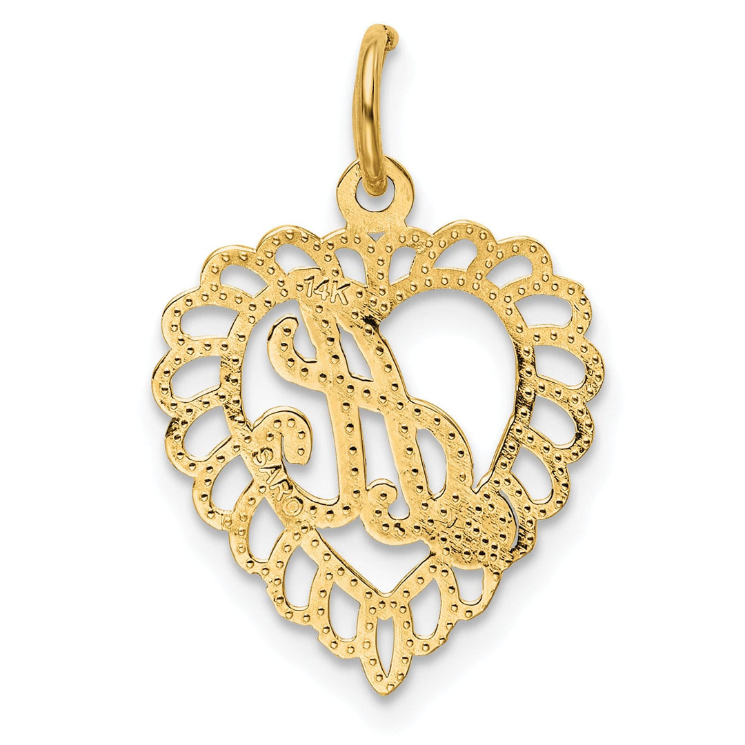 14k Yellow Gold Heart Shape Script Design Letter A Charm Pendant