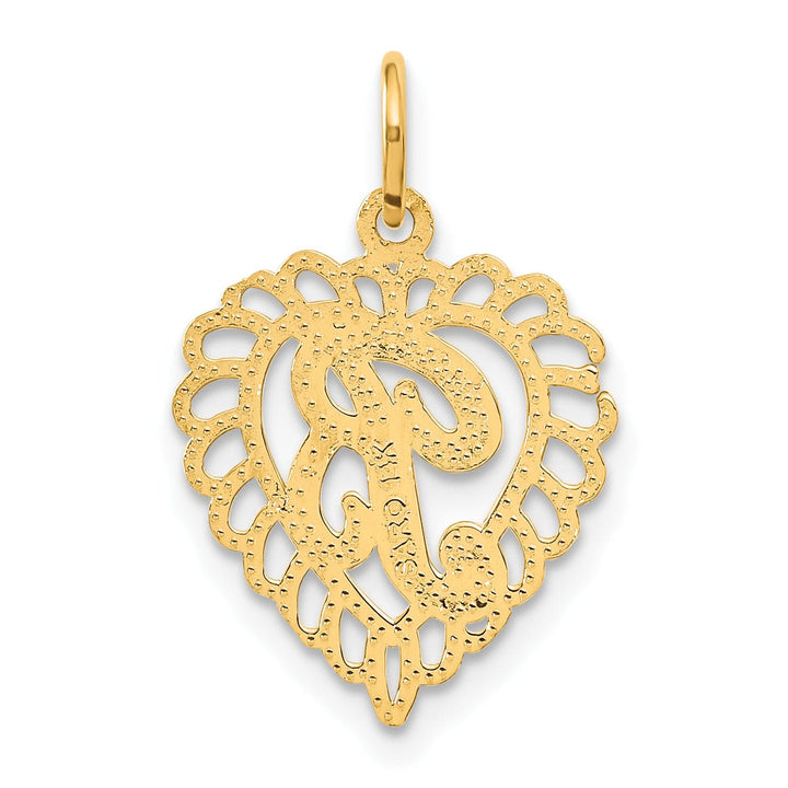 14k Yellow Gold Heart Shape Script Design Letter B Charm Pendant