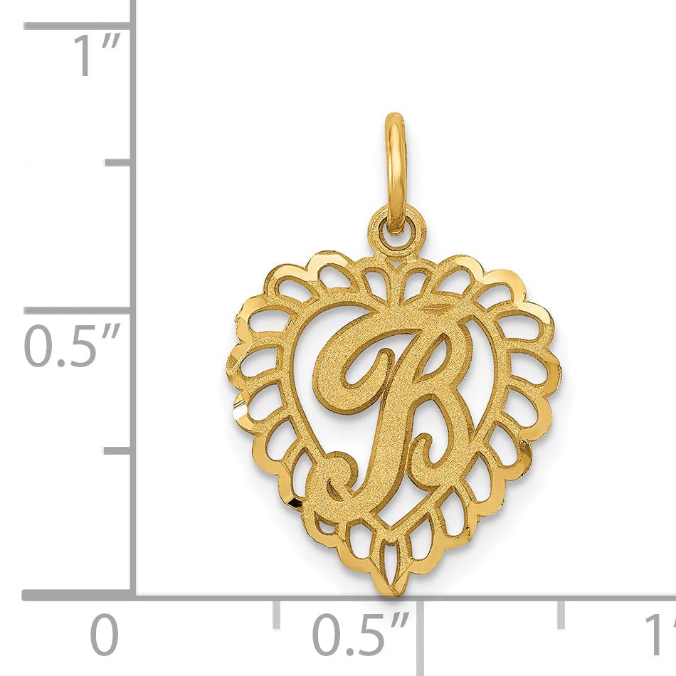 14k Yellow Gold Heart Shape Script Design Letter B Charm Pendant