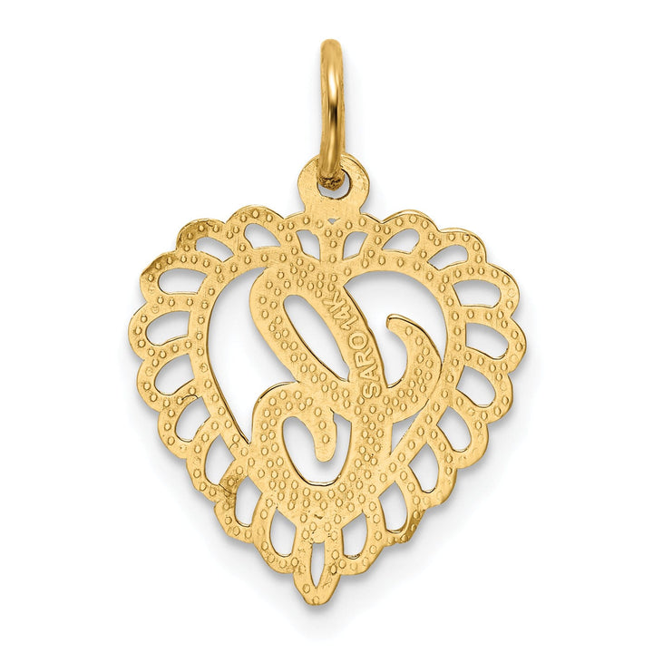 14k Yellow Gold Heart Shape Script Design Letter C Charm Pendant