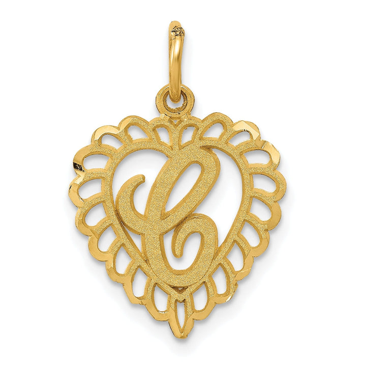 14k Yellow Gold Heart Shape Script Design Letter C Charm Pendant