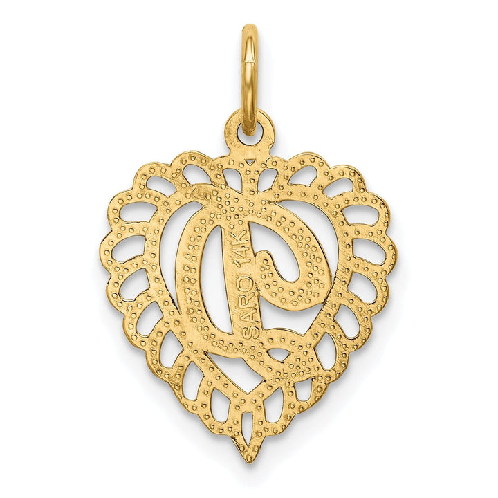 14k Yellow Gold Heart Shape Script Design Letter D Charm Pendant