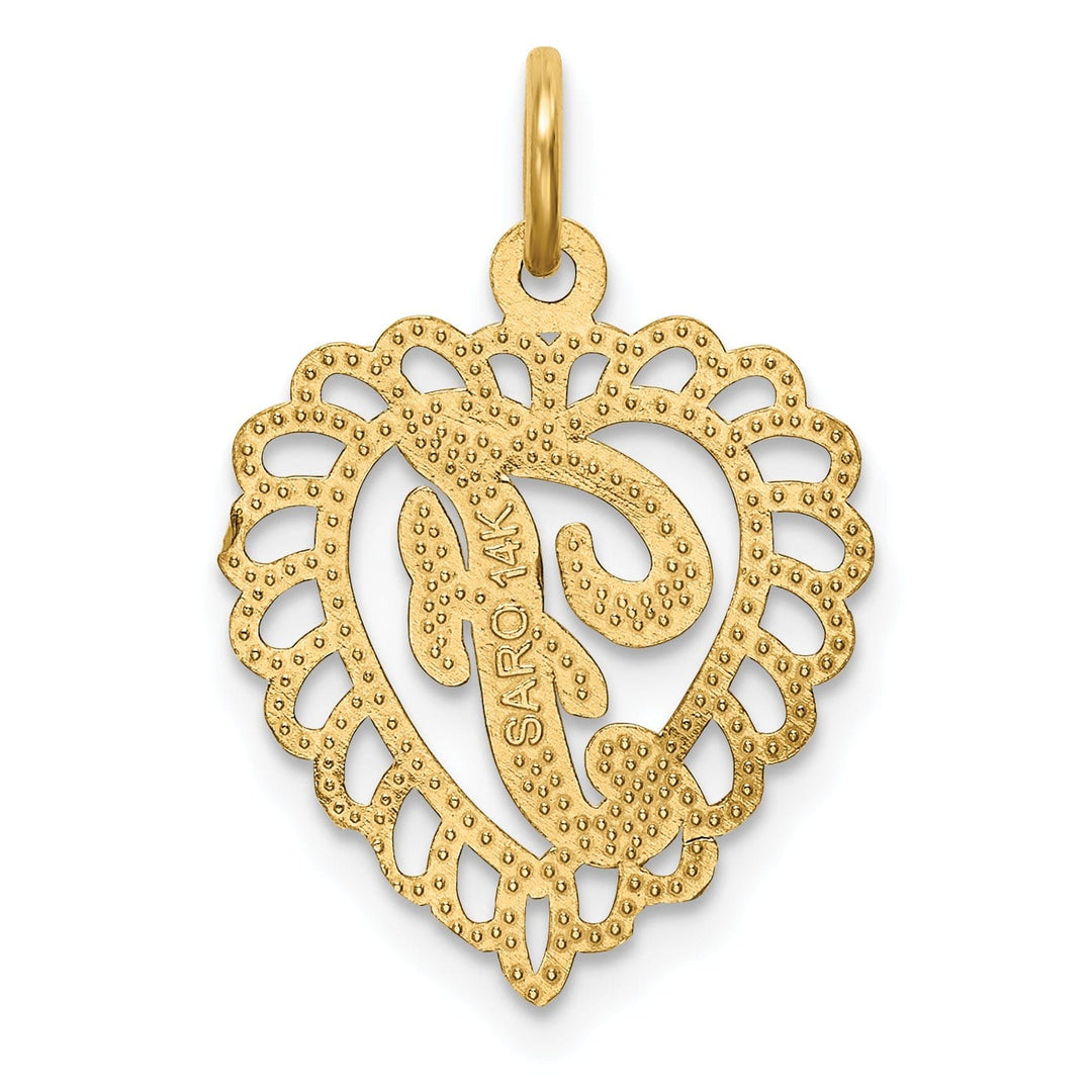 14k Yellow Gold Heart Shape Script Design Letter F Charm Pendant