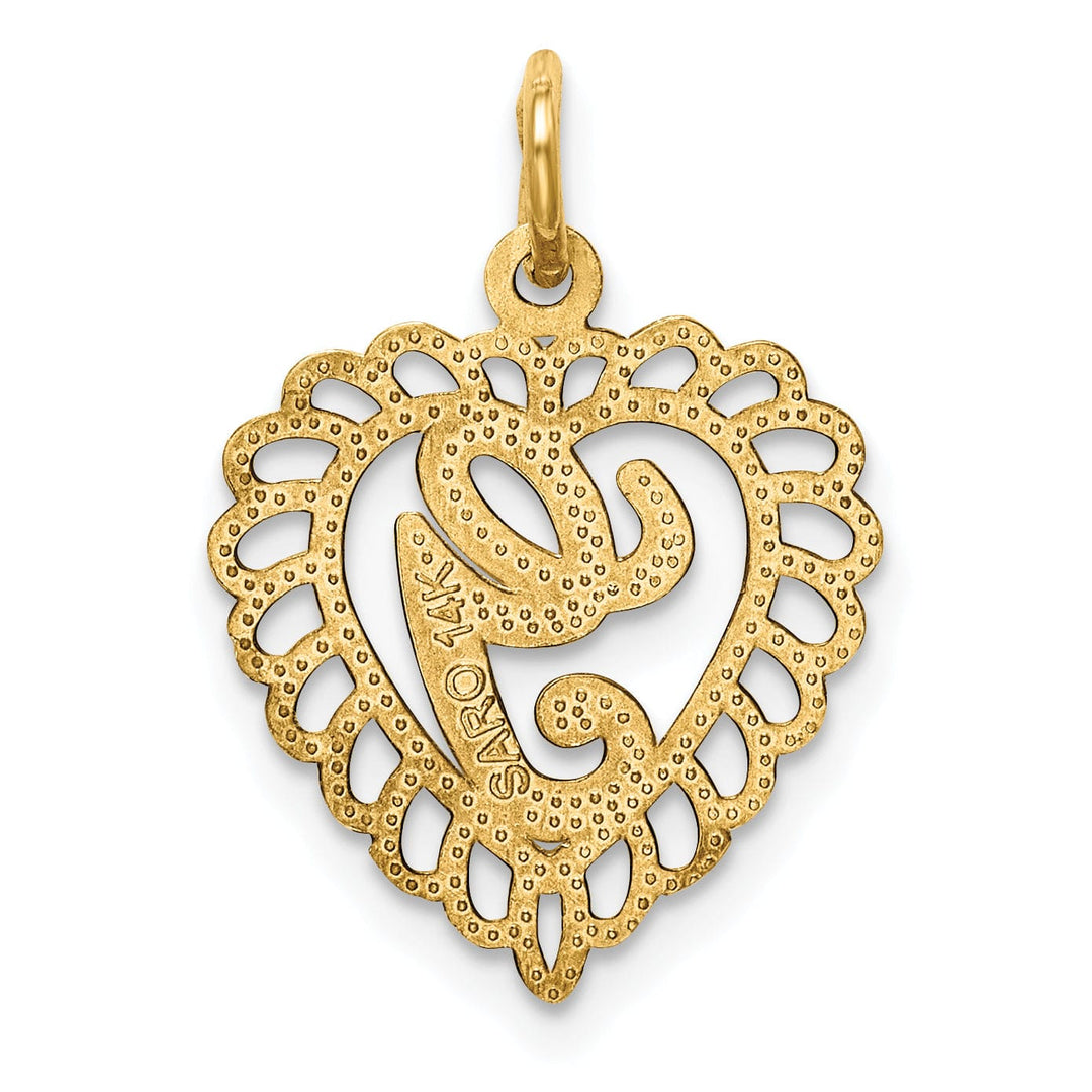 14k Yellow Gold Heart Shape Script Design Letter G Charm Pendant