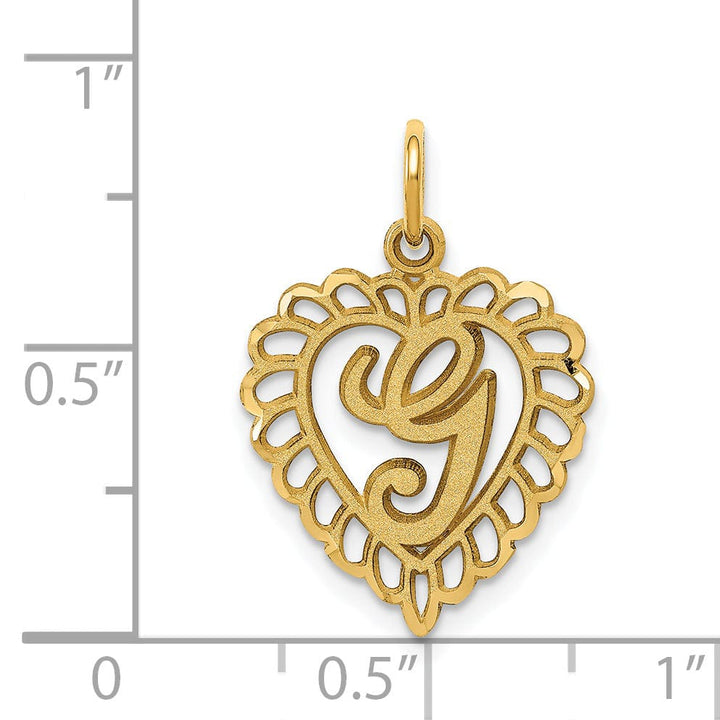 14k Yellow Gold Heart Shape Script Design Letter G Charm Pendant