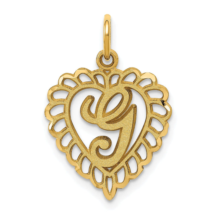 14k Yellow Gold Heart Shape Script Design Letter G Charm Pendant