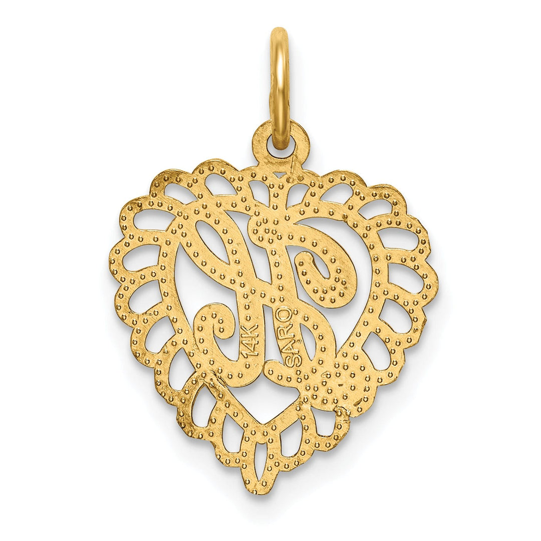 14k Yellow Gold Heart Shape Script Design Letter H Charm Pendant