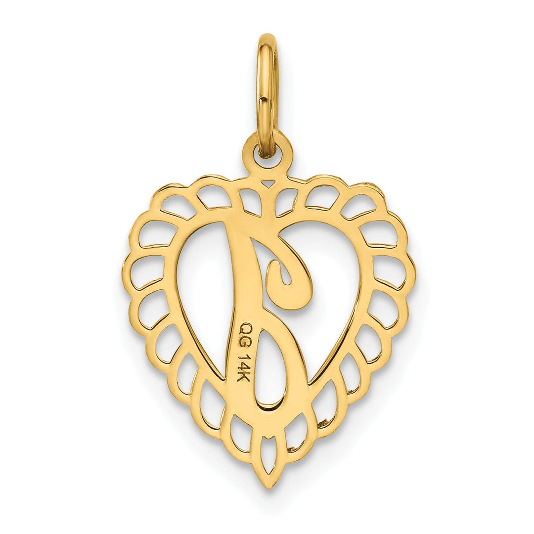 14k Yellow Gold Heart Shape Script Design Letter I Charm Pendant