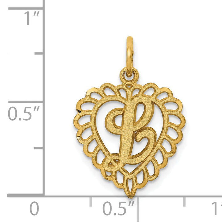 14k Yellow Gold Heart Shape Script Design Letter L Charm Pendant