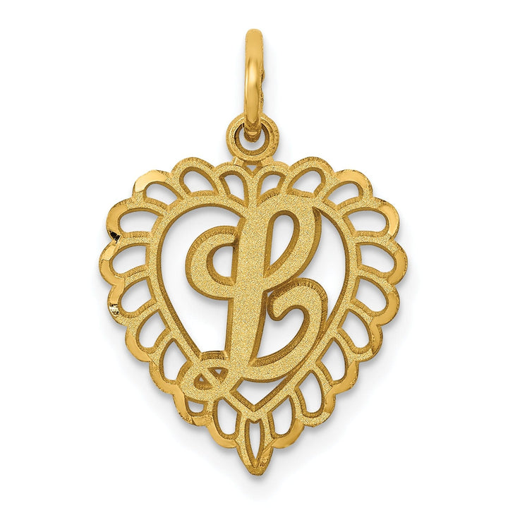 14k Yellow Gold Heart Shape Script Design Letter L Charm Pendant