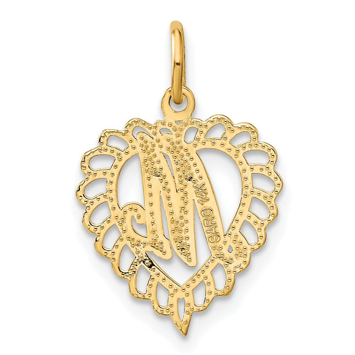 14k Yellow Gold Heart Shape Script Design Letter M Charm Pendant