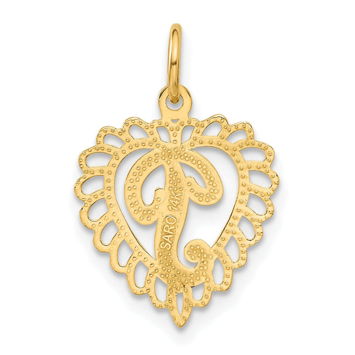 14k Yellow Gold Heart Shape Script Design Letter P Charm Pendant