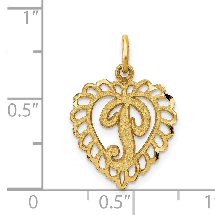 14k Yellow Gold Heart Shape Script Design Letter P Charm Pendant