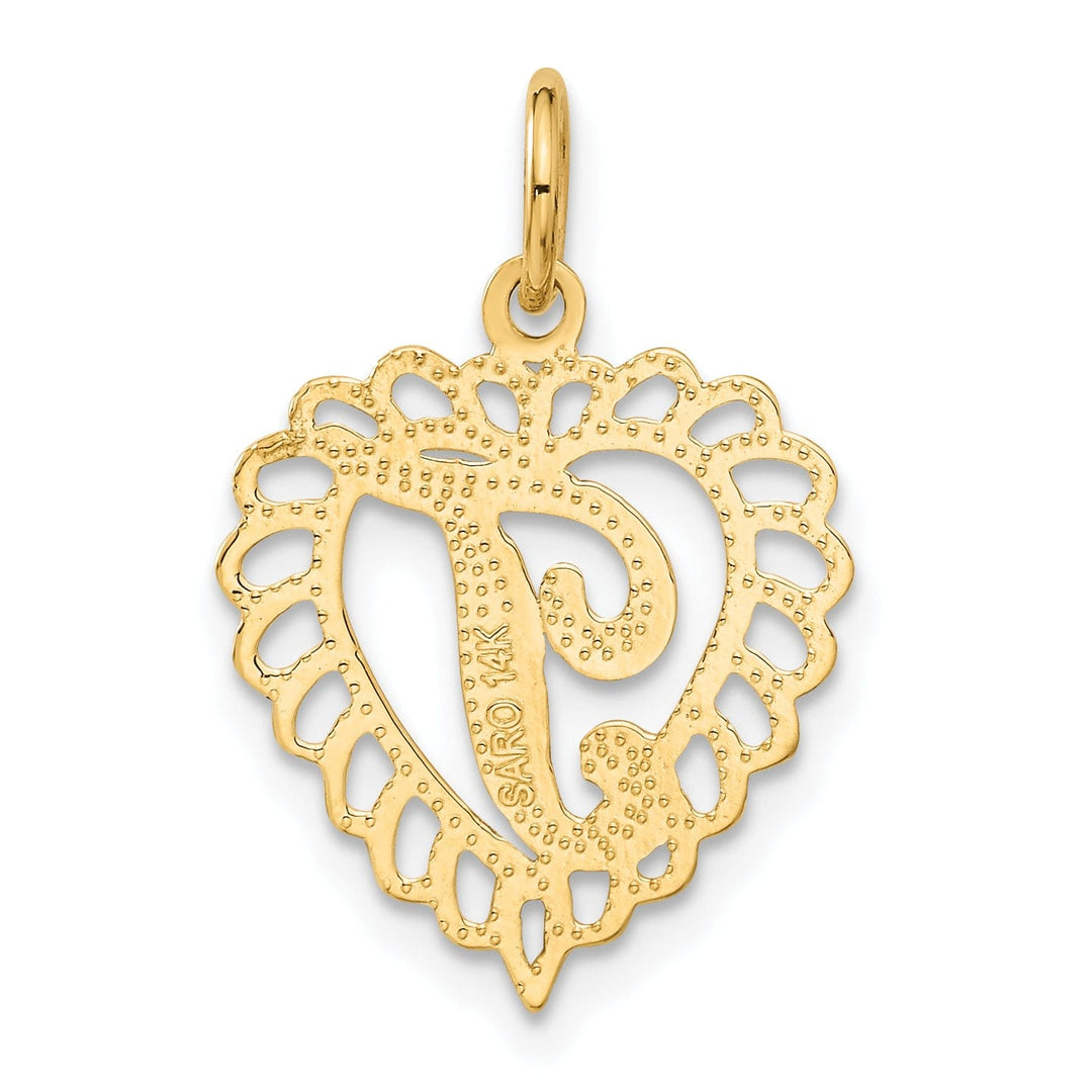 14k Yellow Gold Heart Shape Script Design Letter T Charm Pendant