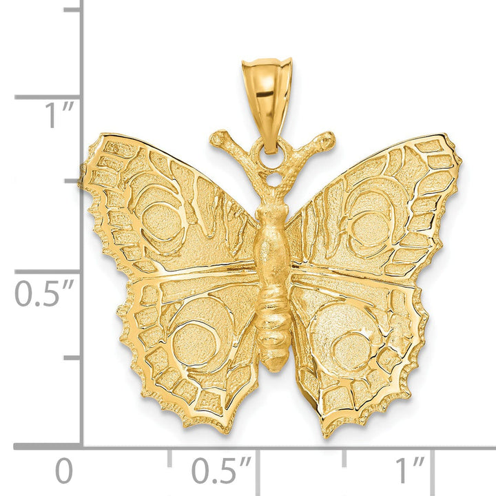 14k Yellow Gold Textured Back Casted Solid Polished Finish Butterfly Charm Pendant