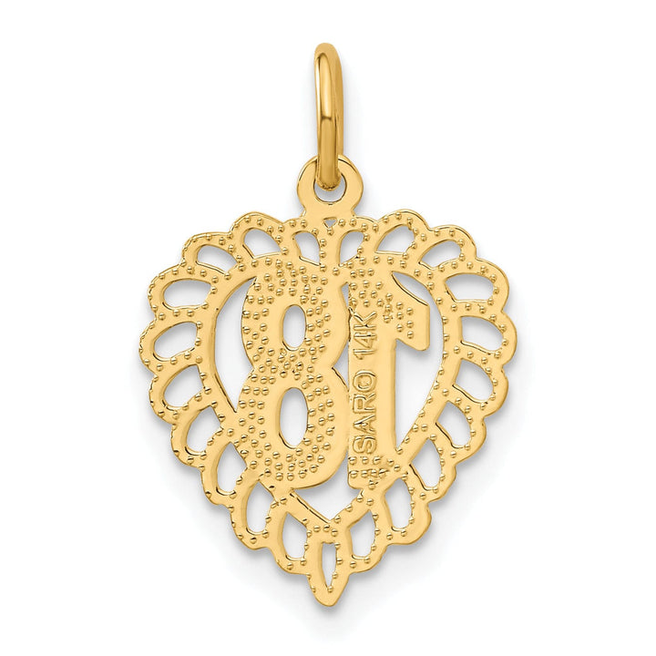 14k Yellow Gold 18th Heart Charm Pendant