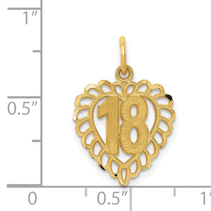 14k Yellow Gold 18th Heart Charm Pendant