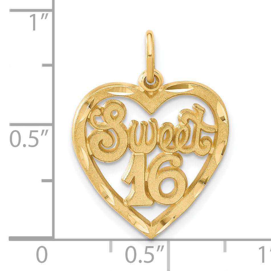 14k Yellow Gold Sweet 16 in A Heart Charm