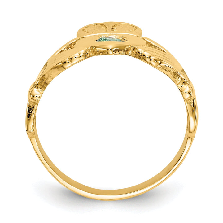 14kt yellow gold ladies claddagh ring with stone