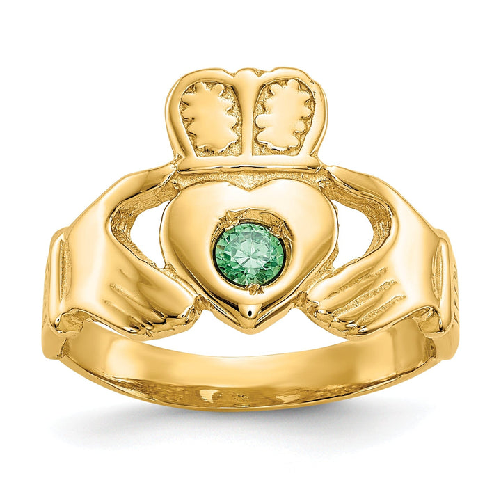 14kt yellow gold ladies claddagh ring with stone