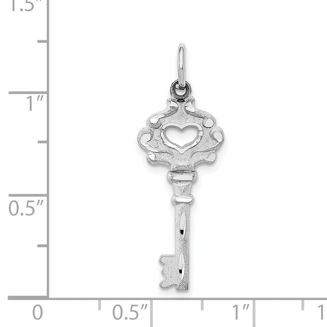 14k White Gold Solid Key with Heart Cut Out Design Charm Pendant