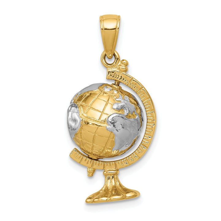 14k Yellow Gold White Rhodium Polished Finished Solid World Globe Charm Pendant