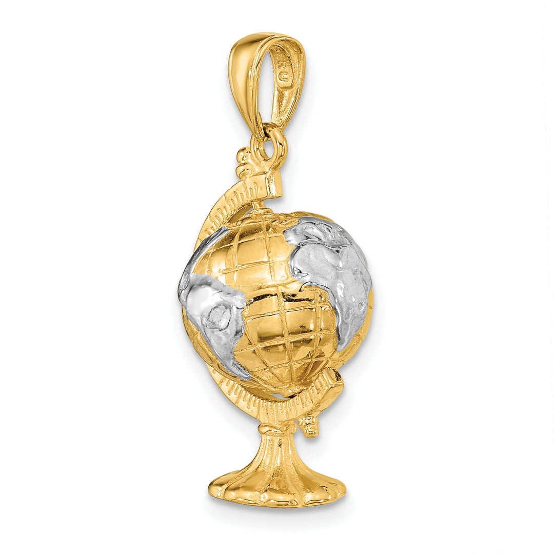 14k Yellow Gold White Rhodium Polished Finished Solid World Globe Charm Pendant