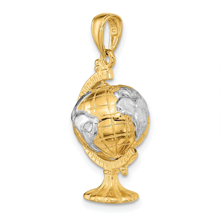 14k Yellow Gold White Rhodium Polished Finished Solid World Globe Charm Pendant