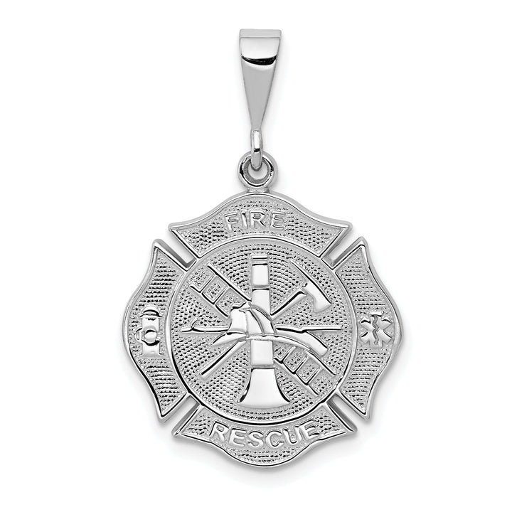 Solid 14k White Gold Fire Rescue Charm Pendant