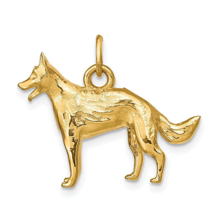 14k Yellow Gold Solid Polished Textured Finish 3-Diamentional German Shepherd Charm Pendant