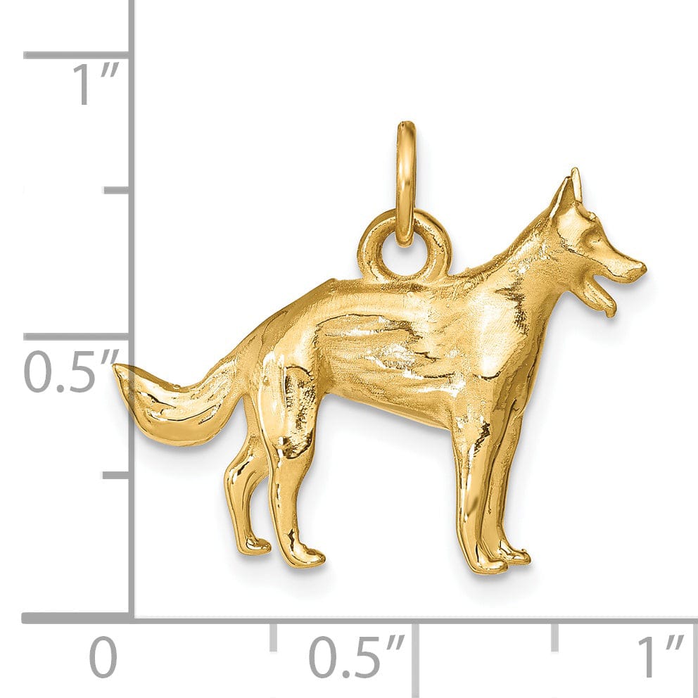 14k Yellow Gold Solid Polished Textured Finish 3-Diamentional German Shepherd Charm Pendant