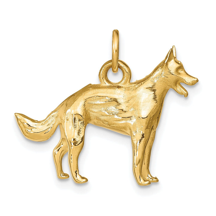 14k Yellow Gold Solid Polished Textured Finish 3-Diamentional German Shepherd Charm Pendant