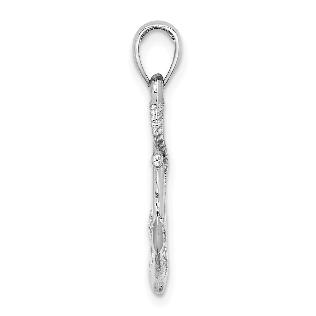 14K White Gold Polished Finished 3-Dimensional with Rope Design Solid Anchor Charm Pendant