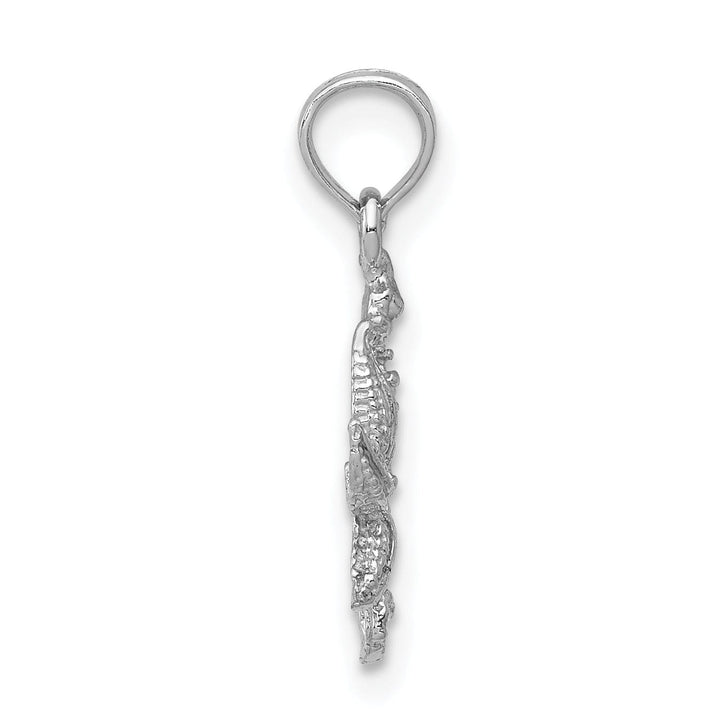 14K White Gold Solid Texture Polished Finish Men's Seahorse and Starfish Charm Pendant