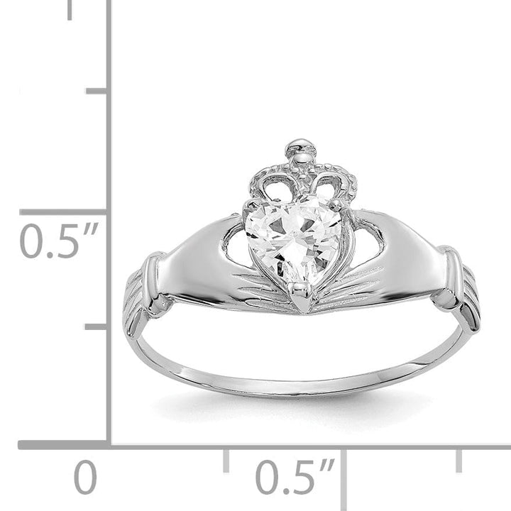 14k White Gold Birthstone Claddagh Heart Ring