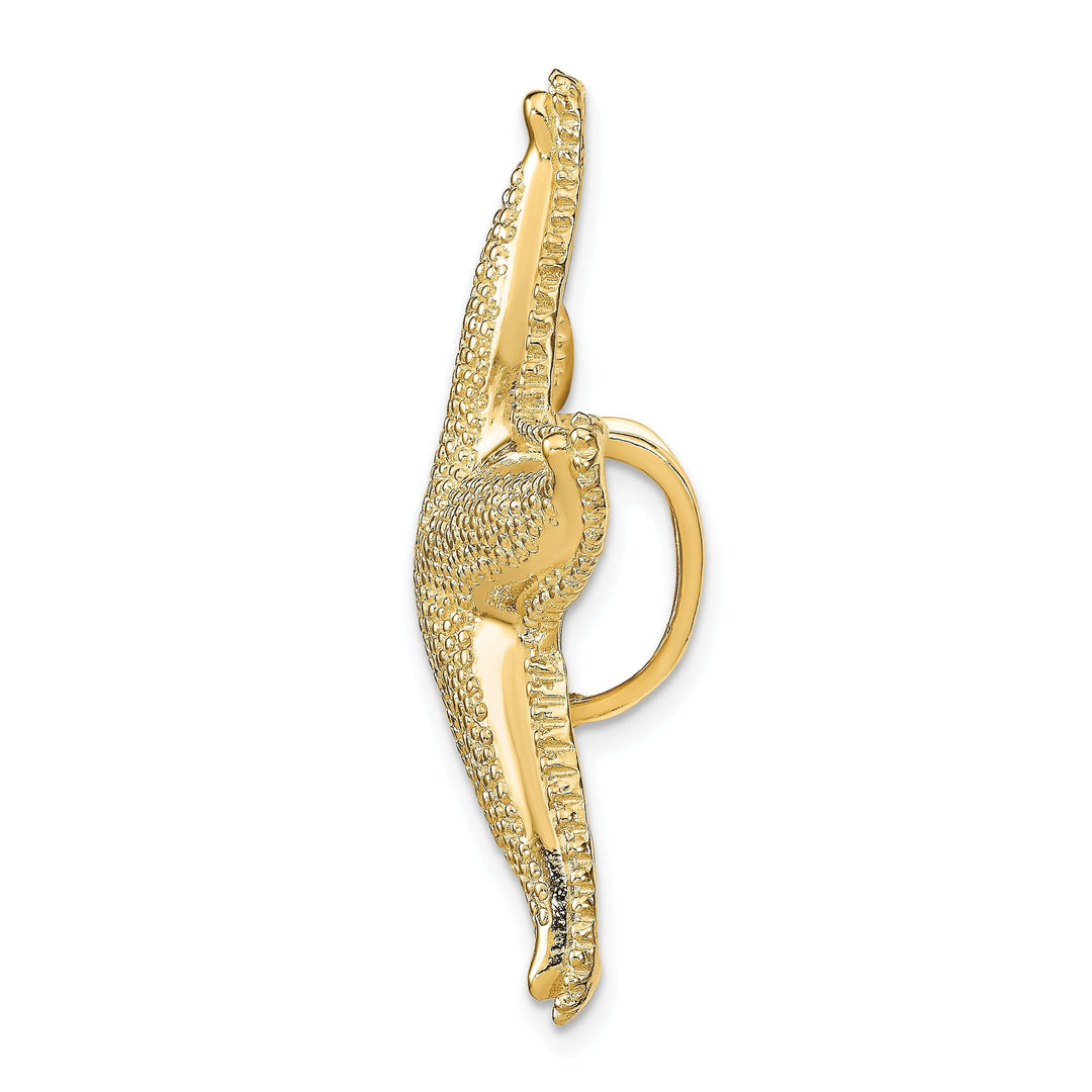 14K Yellow Gold Soild Polished Textured Finish Fits Up To 6mm and 8mm Omega Chain Starfish Slide Pendant